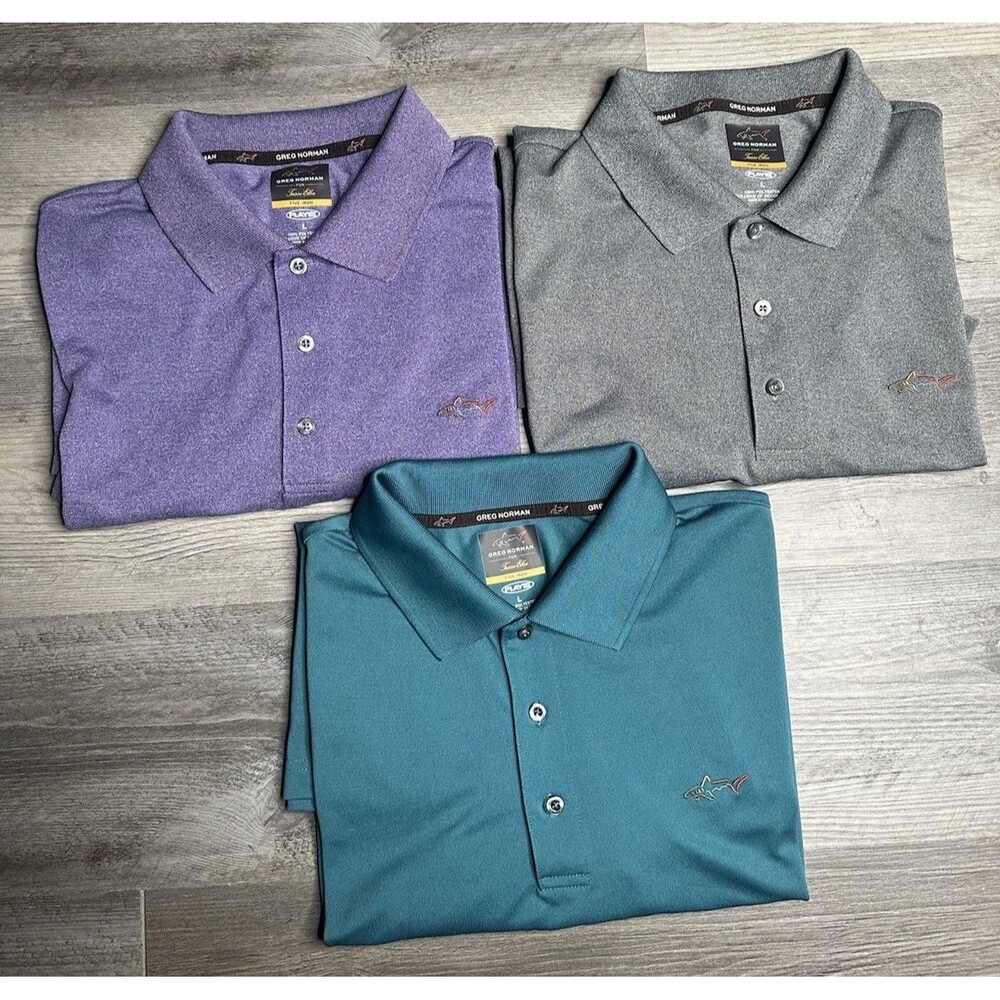 Lot of 3 Greg Norman Tasso Elba Men’s Play Dry Golf Polo Shirts Multicolor - L